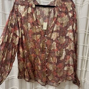 Free People Multicolor sheer shimmer Floral Blouse